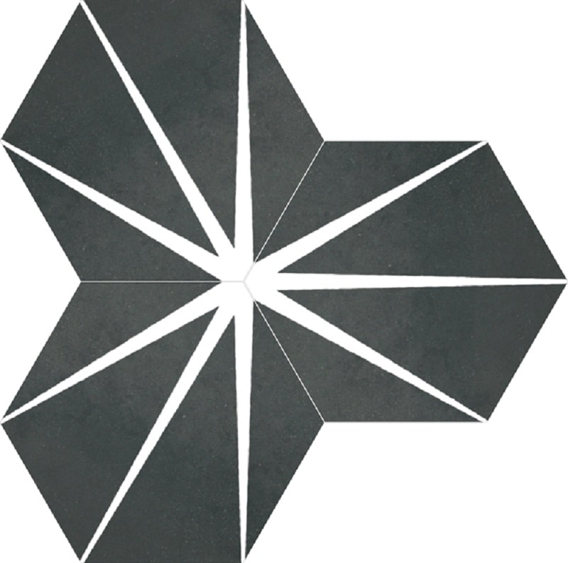 Tomette noire décorée STARLINE BLACK NAT - Hexagone 25x30 cm - R10 - 0.935m² - 2