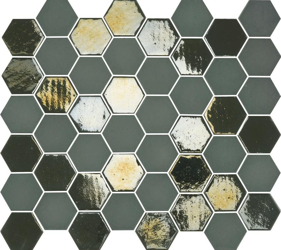 Mosaique mini tomette hexagonale vert scarabée 33x29.8 cm SIXTIES KAKHI - 1m² - 2
