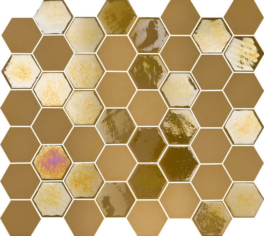 Mosaique mini tomette hexagonale jaune moutarde MUSTARD 25x13mm