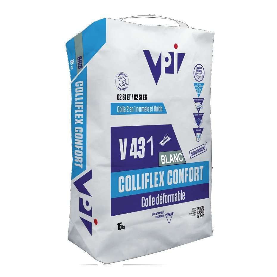 Colle a carrelage Colle carrelage facile COLLIFLEX CONFORT V431 BLANC - 15  kg - As de Carreaux - As de Carreaux