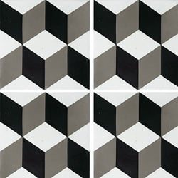Carreau de ciment CUBE noir et blanc géométrique 20x20 cm ref7290-3 - 0.48m² 