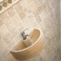 Demi vasque pierre travertin beige avec trou de robinet 42x26x12 cm 