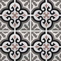 Carreau de ciment motif ancien floral noir et rose 20x20 cm ref7900-13 - 0.48m² 