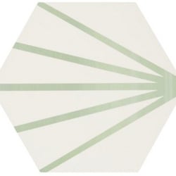 Tomette blanche à rayure verte motif dandelion MERAKI LINE VERDE 19.8x22.8 cm - 0.84m² 