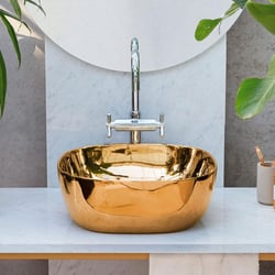 Vasque en céramique vitrifiée OR doré 42.5x42.5 cm 