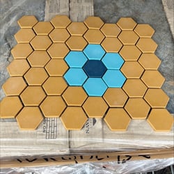 Lot de 3 m² - Mosaïque mini tomette hexagonale 30x30 cm SIXTIES SHAPES mate FLOR 60Y - Turquoise, Blue, Moutarde - 3 m² 