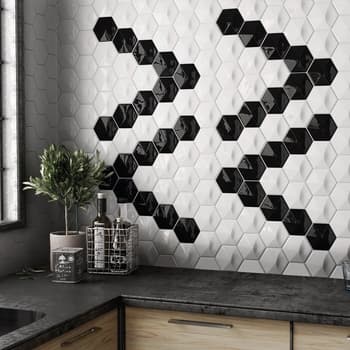 Faience hexagonale à relief MAFINGA OBERLAND BLACK 12,4X10,7 cm - 0,36 m² 