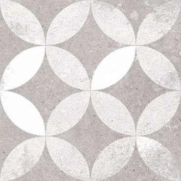 Carreau de ciment gris avec motifs de feuilles blanches 20x20 cm
