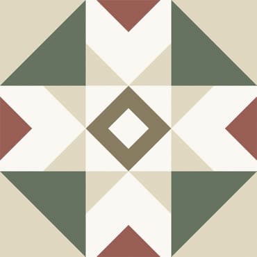 Carreau de ciment vert avec motifs géométriques blancs et marron 20x20 cm