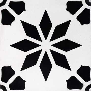 Carreau de ciment décor étoile fleur noire 20x20 cm ref7190-3 - 0.48m²