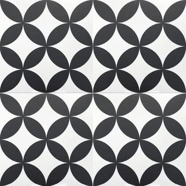 Carreau de ciment noir et blanc motifs géométriques style floral 20x20 cm