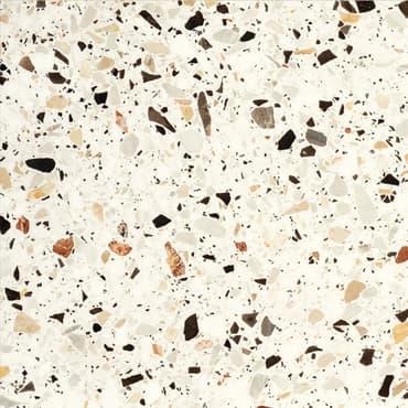 Carrelage Terrazzo multicouleur avec des éclats de pierre en nuances de marron, beige, gris et noir, dimension 60x60 cm