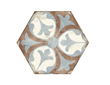 Carreau de ciment multicouleur avec motifs floraux en bleu, beige et blanc