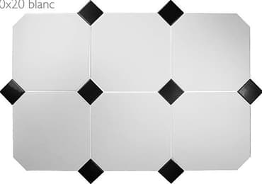 Carrelage uni noir et blanc 20x20 cm effet géométrique octogonal avec losanges
