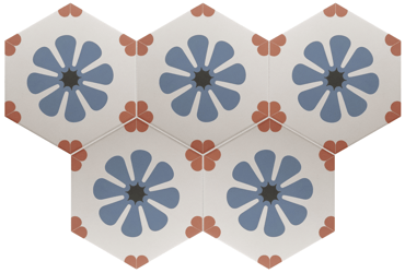 Carrelage hexagonal nuancé CHARLEY BELLABLUE DECOR 17,5X20 - 0.71 m²