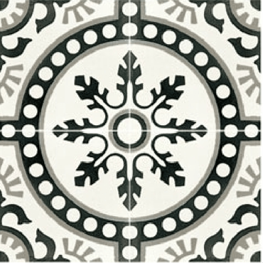 ECHANTILLON (taille variable) de Carreau de ciment décor rosace noire 20x20 cm ref7620-1