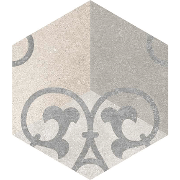 ECHANTILLON (taille variable) de Carrelage hexagonal tomette vieillie décor arabesque 23x26.6cm KUNASHIR