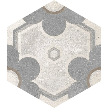 ECHANTILLON (taille variable) de Carrelage hexagonal tomette vieillie décor fleur 23x26.6cm YEREVAN