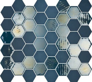 Mosaique mini tomette hexagonale bleu marine 33x29.8cm SIXTIES BLUE -   - Echantillon