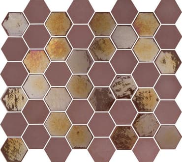 ECHANTILLON (taille variable) de Mosaique mini tomette hexagonale rouge bordeaux 33x29.8cm SIXTIES BURGUNDY