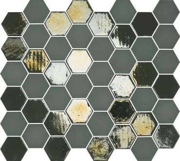 ECHANTILLON (taille variable) de Mosaique mini tomette hexagonale vert scarabée 33x29.8cm SIXTIES KAKHI