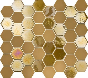 ECHANTILLON (taille variable) de Mosaique mini tomette hexagonale dorée 33x29.8cm SIXTIES MUSTARD