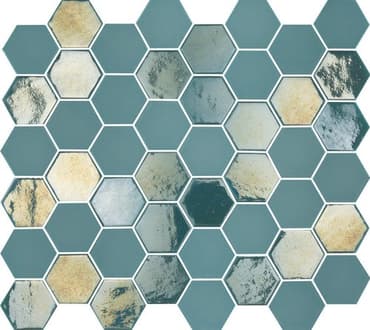 ECHANTILLON (taille variable) de Mosaique mini tomette hexagonale bleu vert 33x29.8cm SIXTIES TURQUOISE