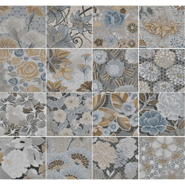 ECHANTILLON (taille variable) de Carrelage imitation ciment floral 20x20 cm FLORE gris