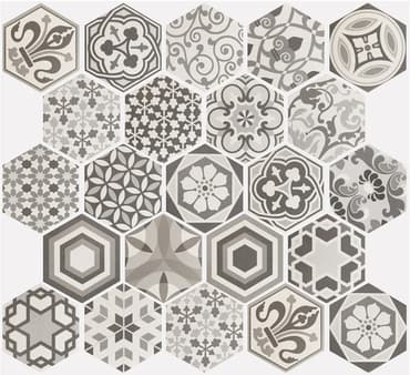 Carrelage hexagonal 17.5x20 Tomette Harmony B&W    - Echantillon