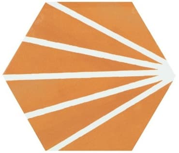 ECHANTILLON (taille variable) de Tomette orange motif dandelion MERAKI MOSTAZA 19.8x22.8 cm
