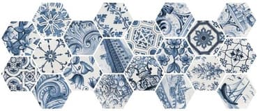 ECHANTILLON (taille variable) de Tomette brillante patchwork bleu LISBOA 23216 sol ou mur 17x20 cm