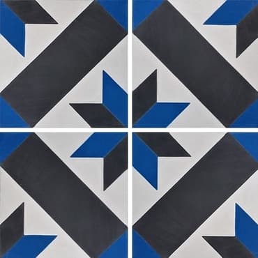 Carreau de ciment décor géométrique bleu et noir 20x20 cm ref1150-13 -   - Echantillon