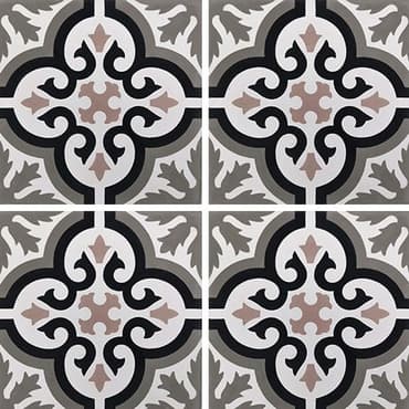 ECHANTILLON (taille variable) de Carreau de ciment motif ancien floral noir et rose 20x20 cm ref7900-13