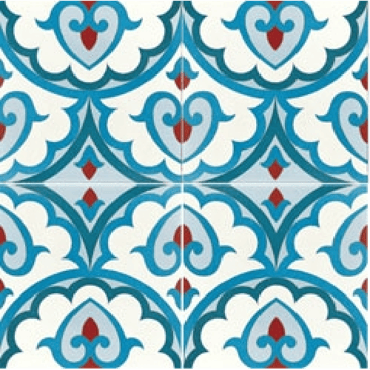 ECHANTILLON (taille variable) de Carreau de ciment décor bleu rouge géométrique 20x20 cm ref7920-2