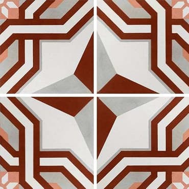 ECHANTILLON (taille variable) de Carreau de ciment décor étoile rouge 20x20 cm ref1200-2