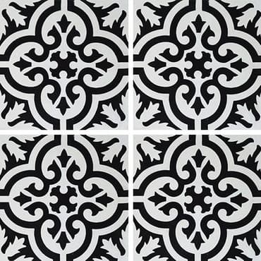 ECHANTILLON (taille variable) de Carreau de ciment motif ancien floral noir et blanc 20x20 cm ref7900-7