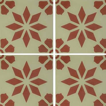 ECHANTILLON (taille variable) de Carreau de ciment décor étoile fleur rouge 20x20 cm ref7190-4