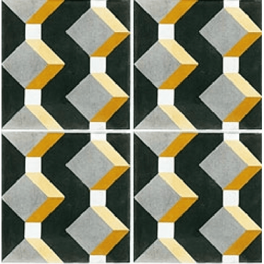 ECHANTILLON (taille variable) de Carreau de ciment cube jaune gris noir géométrique 20x20 cm ref1170-1