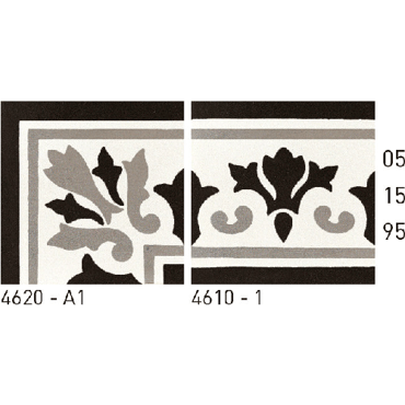 ECHANTILLON (taille variable) de Carreau de ciment frise noir gris blanc 20x20 cm ref4610-1