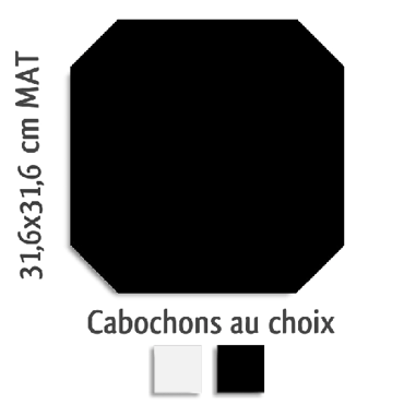 ECHANTILLON (taille variable) de Carrelage octogonal rectifié 31.6x31.6 noir mat et cabochons MONOCOLOR NEGRO