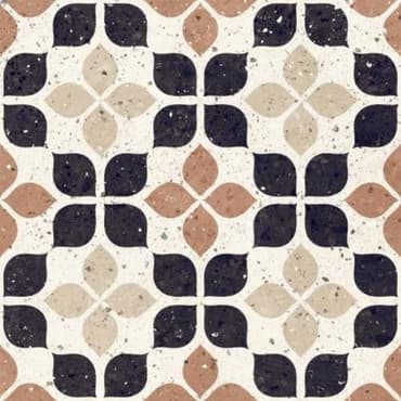 Carrelage Terrazzo terracotta avec nuances de beige et gris motifs géométriques 20x20 cm