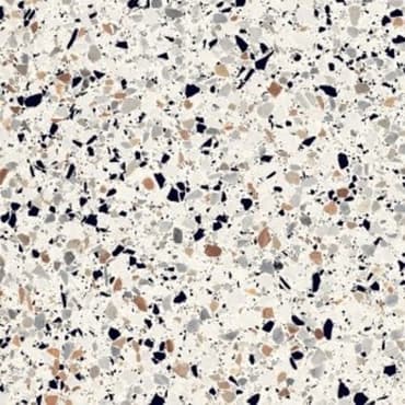 Carrelage Terrazzo blanc avec nuances de gris et touches de marron motif fragmenté 20x20 cm