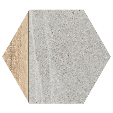 Carrelage hexagonal tomette effet pierre bois 23x26.6cm HEXAGONO LIGARD Gris- 0.504m²