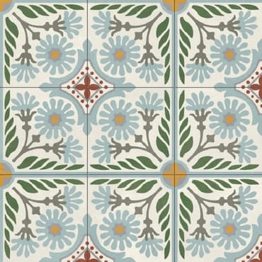 Carreau de ciment multicouleur avec motifs floraux et géométriques en taille 60x60 cm