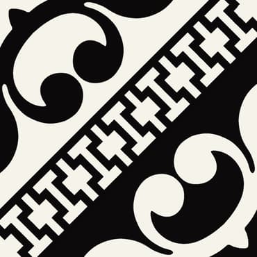 Carreau de ciment noir et blanc avec motifs géométriques et arabesques 20x20 cm