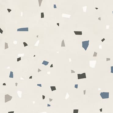 Carrelage Terrazzo blanc avec nuances de gris et bleu motifs éclats 80x80 cm