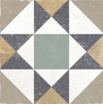 Carreau de ciment vert nuances de gris et blanc motifs géométriques 20x20 cm