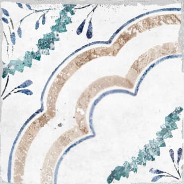 Carreau de ciment multicouleur avec motifs floraux bleus et beige 15x15 cm