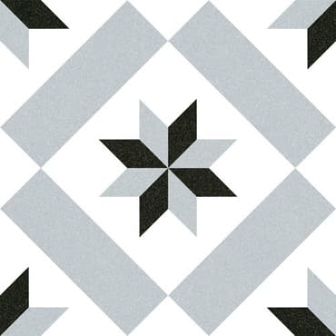Carreau de ciment noir avec motifs géométriques et étoile centrale 20x20 cm