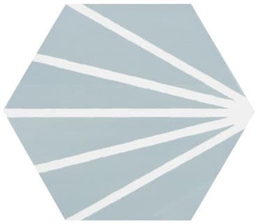 Carreau de ciment bleu clair avec motifs géométriques blancs 19.9x23 cm